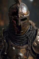 Naklejka premium Medieval Knight in Armor – High-Resolution Dark Portrait Art