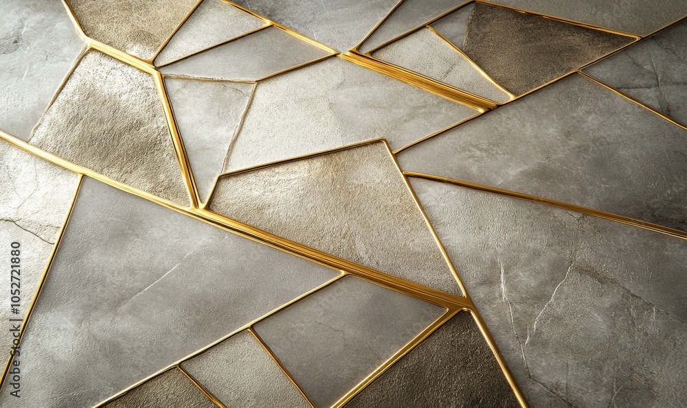 Poster elegant arrangement of gold metallic lines creating geometric patterns on a textured surface, highli