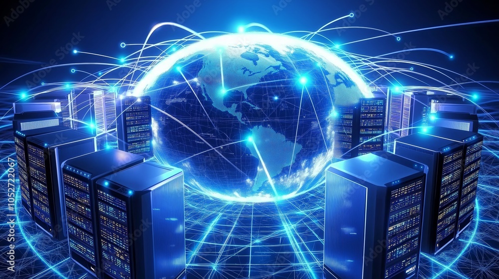 Leinwandbilder digital concept of earth connected with servers, symbolizing global data networks, technology, and t