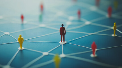 abstract professional business team people innovation connection of line from nail node to node on map background , networking concept