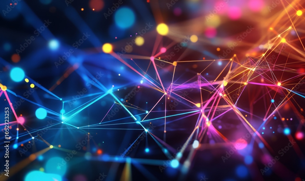 Poster generative ai abstract illustration of geometric shapes and structures in colorful neon colors and l
