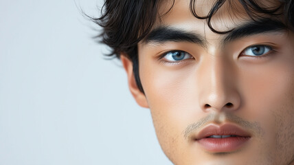Naklejka premium Young asian man her clean face with fresh healthy skin 