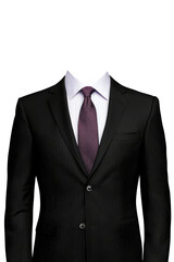 Black Pinstripe Suit with Purple Tie