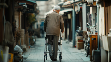 Obraz premium Senior Citizen in Wheelchair: Embracing Independence, Resilience, and Dignity in Daily Life with Supportive Mobility and Positive Aging Vibes