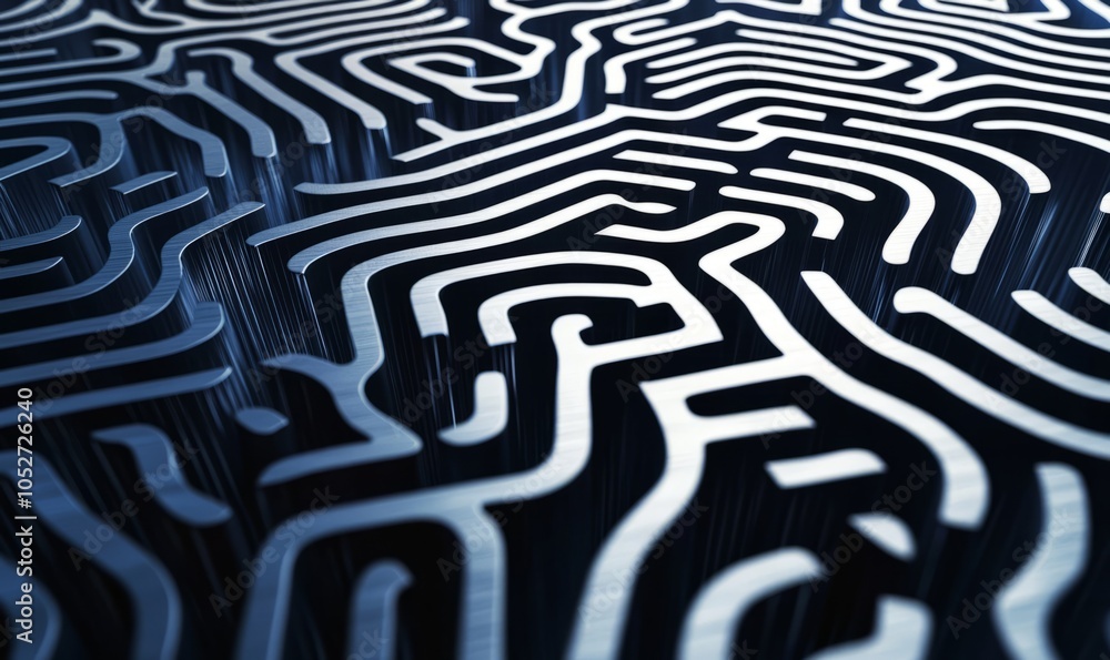 Poster intricate geometric lines create complex mazes in various shades, showcasing a dynamic interplay of 