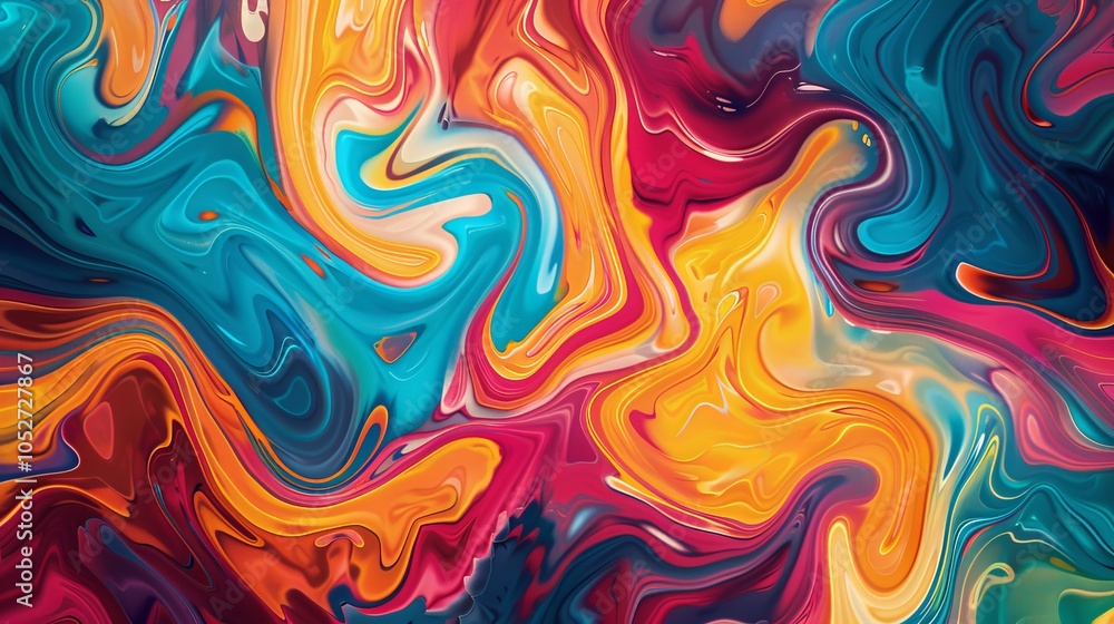 Aufkleber an abstract representation created by a vivid swirling mix of bright paint colors, forming an energe
