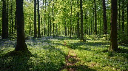 Obraz premium Spokojna leśna ścieżka otoczona bujną zielenią