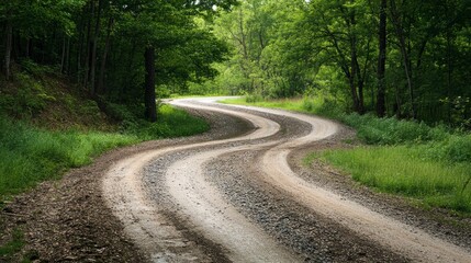 Fototapeta premium Winding Country Road Surrounded by Lush Greenery