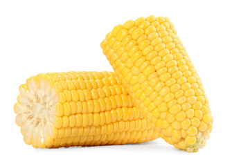 Halves of fresh corncob isolated on white