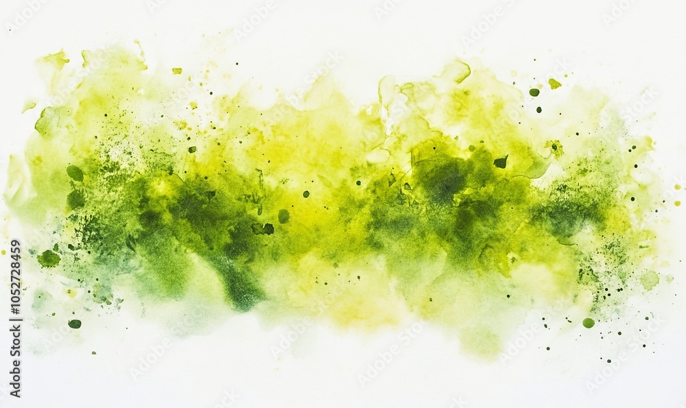 Poster light green watercolor blobs on white background. artistic presentation background