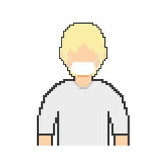 Pixel art blonde masked man, white clothes
