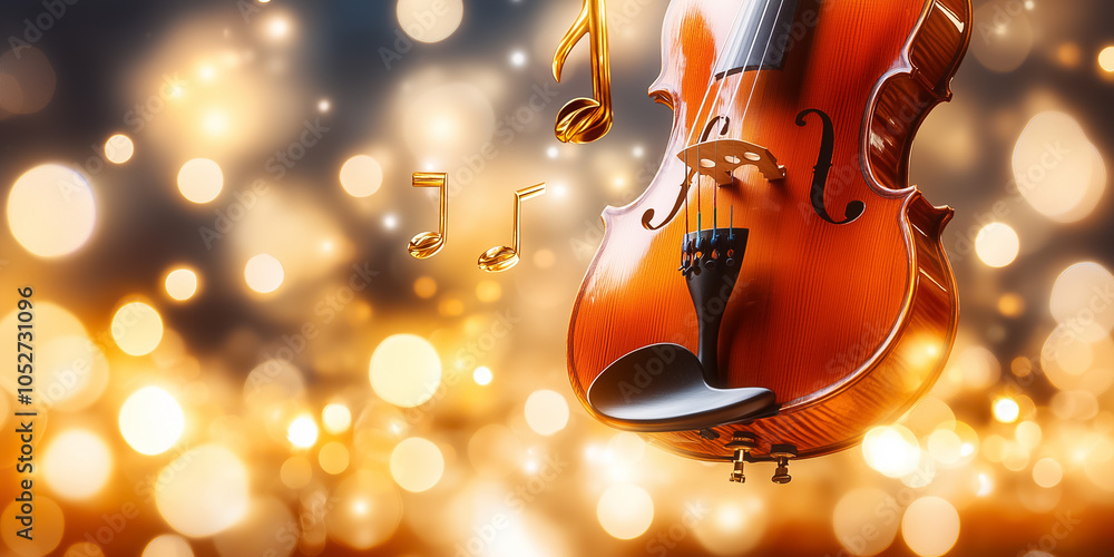 Aufkleber string notes dance in a vibrant light and sound display, creating an enchanting atmosphere