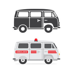 Ambulance Vector with Silhouette, Professional Emergency Vehicle Icon for Medical, Healthcare.