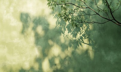 Fototapeta premium Nature inspired abstract concept with tree shadows on an olive green wall texture Suitable for text overlays or mockup posters
