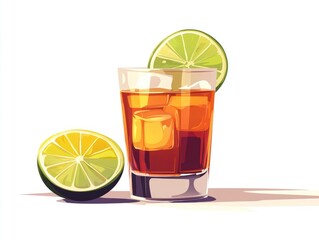 Fototapeta premium A glass of iced tea with lime slices.