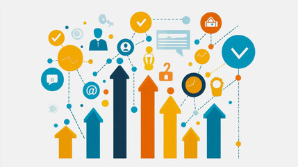 Fototapeta premium abstract business man stands on the peak of success amid tall, innovative Arrows point the way to success. and graphs with statistics to analyze business potential and predict future developments in