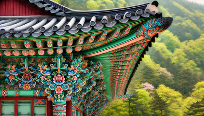 Korean traditional architecture and natural scenery