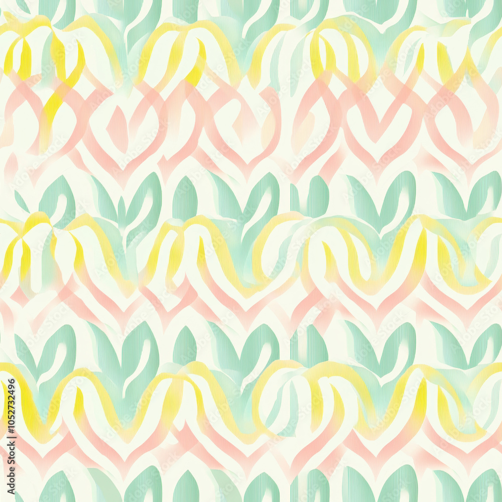 Poster a seamless pattern showcasing overlapping pastel rainbows in soft, gradient tones.