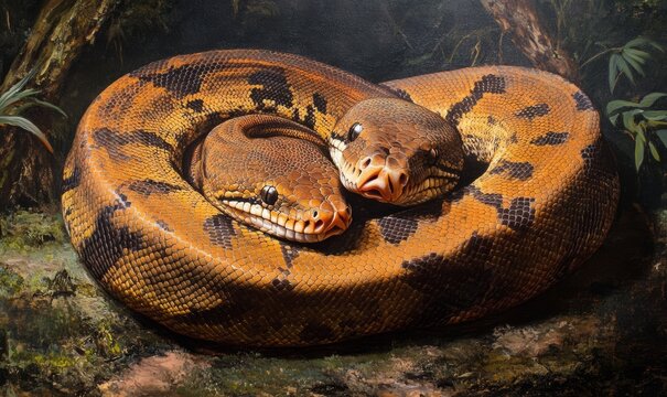 Pair of Simalia kinghorni pythons entwined