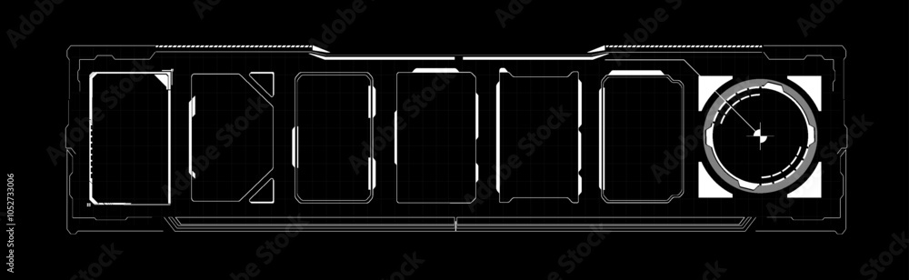 Poster a sleek black dashboard design featuring various interactive panels and a gauge for vehicle operatio