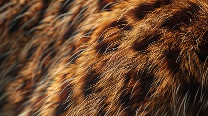 Fototapeta premium A macro photograph showcases the intricate details of animal fur, highlighting the vivid patterns and colors, evoking a sense of natural beauty and artistry.