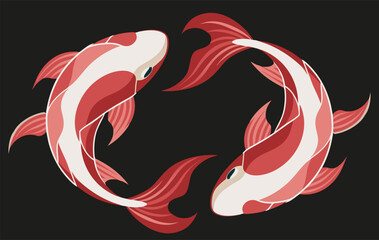 Two vibrant red koi fish swim gracefully in a circular motion, creating a mesmerizing negative space resembling the yin yang symbol
