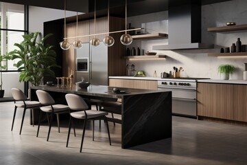Interior of a modern luxury kitchen in apartment