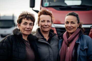 Fototapeta premium Group portrait of diverse female truck drivers