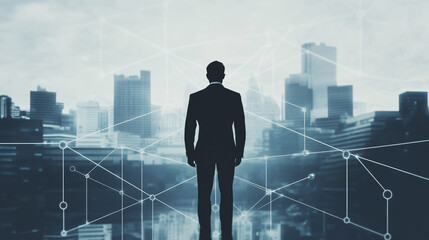 Fototapeta premium abstract professional business team people innovation connection of line from nail node to node on map background , networking concept