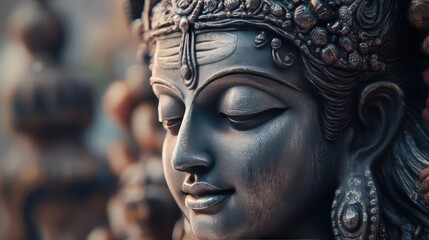 A close-up of a decorated Shiva idol with intricate details and ornaments, exuding divinity.