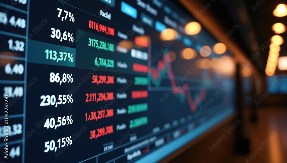 Poster stock data display with mixed market results: a stock data display showing mixed market results, sym