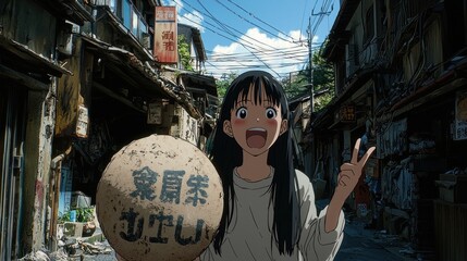 Anime Girl in a Street Setting. 