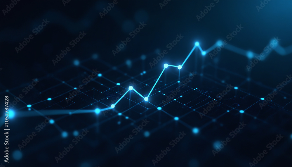 Poster graph icon with network data flow: a graph icon connected within a network, representing data flow a