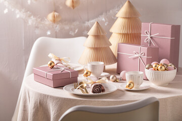 Contemporary Christmas tableware for two as Christmas Eve gift card.