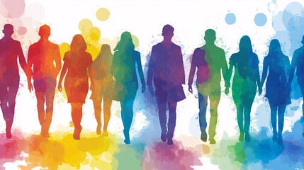 A group of people walking down a street