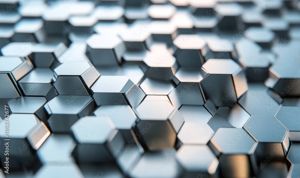 Poster intricate patterns of overlapping metallic hexagons create a dynamic visual effect, showcasing geome