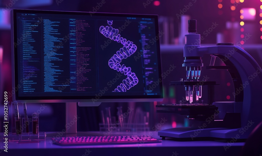 Poster investigation of microbiology and dna testing using digital technology in a laboratory for scientifi