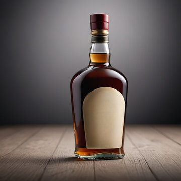Mockup dise&ntilde;o de producto botella artesanal con licor y con la etiqueta en blanco