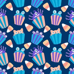Halloween candy seamless muffins pattern for wrapping paper and fabric