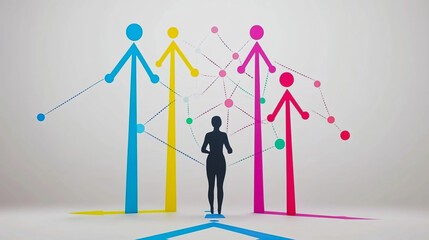 Fototapeta premium abstract business man stands on the peak of success amid tall, innovative Arrows point the way to success. and graphs with statistics to analyze business potential and predict future developments in