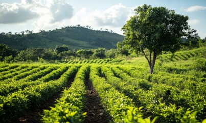 Naklejka premium Organic cultivation of a native yerba mate tree Ilex paraguariensis