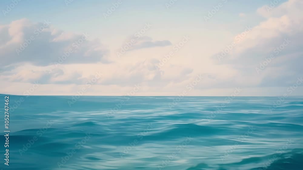 Poster Surreal shifting of the ocean horizon unfolds beneath a cloudy sky, creating a captivating scene of tranquility and beauty in a picturesque seascape
