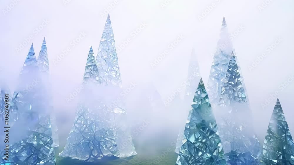 Aufkleber Fog gradually envelops a surreal forest filled with crystal clear glass trees. The enchanting scene evokes a sense of winter magic and mystery, creating a captivating atmosphere