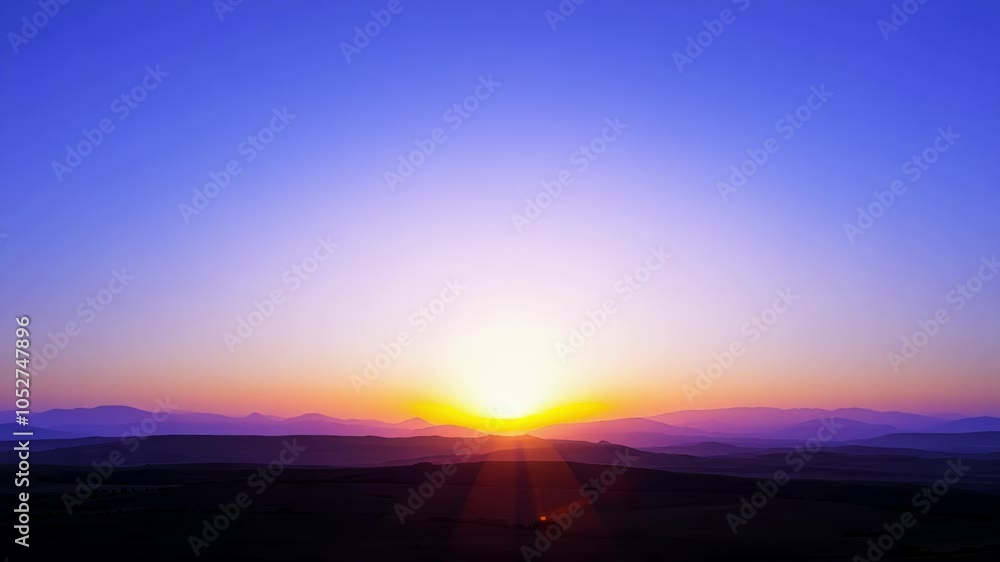 Poster series of six images displaying a beautiful sunrise over a mountain range. the colors are vibrant an