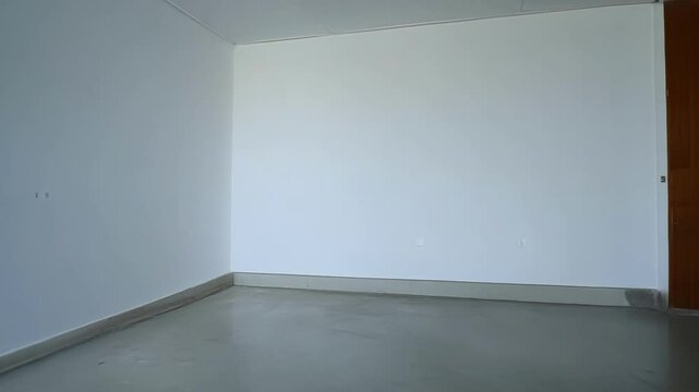 Surreal montage of an empty room transforming, with walls appearing and disappearing, showcasing diverse perspectives and architectural layouts