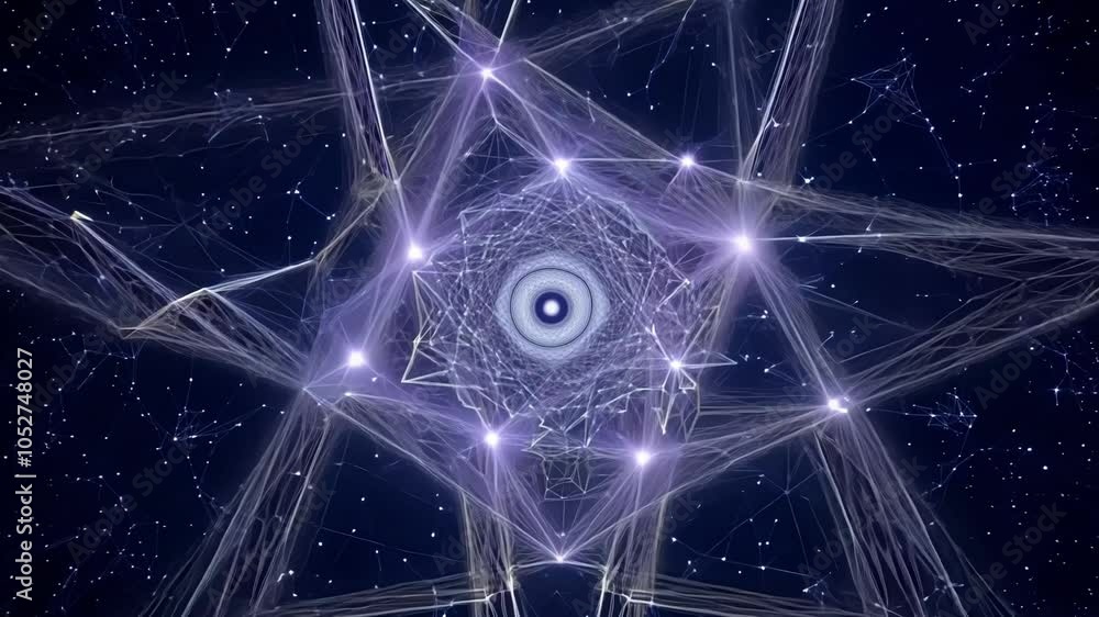 Poster Glowing lines are connecting, forming a sacred geometry shape with a starfield in the background. This surreal animation is perfect for any project that needs a touch of magic and mystery