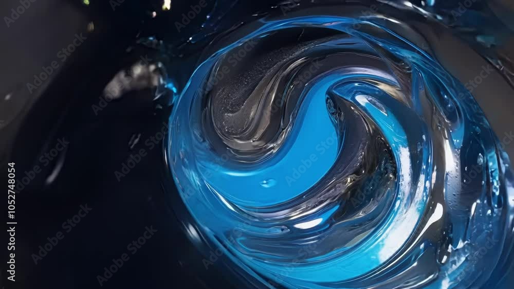 Aufkleber journeying through a surreal tunnel, swirling shapes and flowing forms in shades of blue and black c