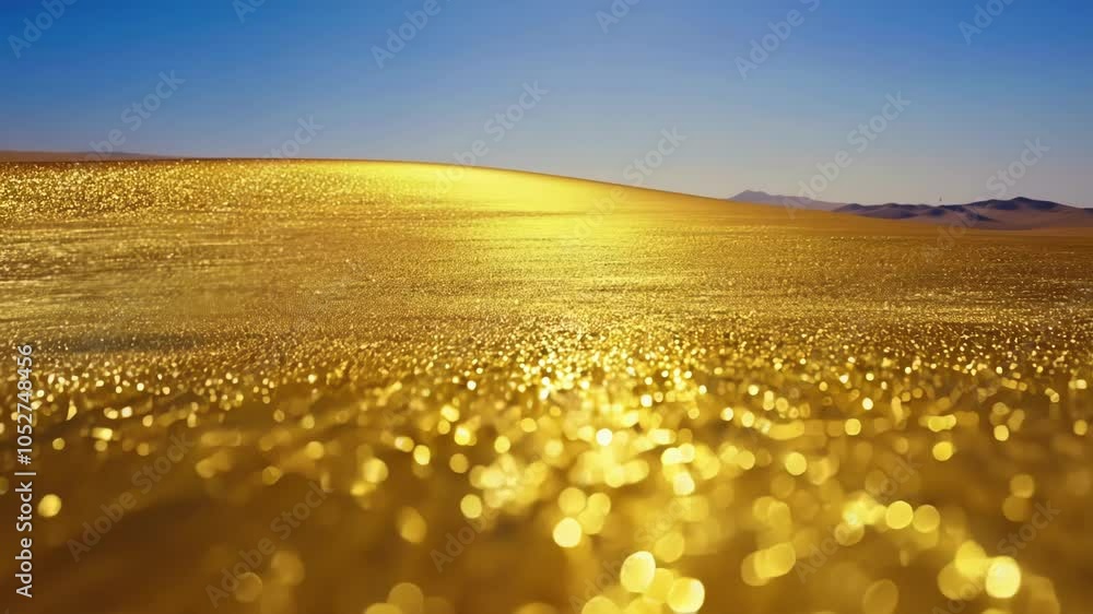 Aufkleber Golden shimmering landscape with a bright blue sky. This surreal and abstract footage is perfect for any project that needs a touch of luxury and wonder