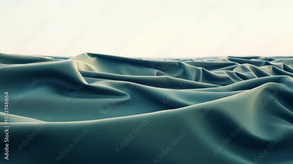 Poster flowing green fabric waves in the wind, creating a mesmerizing and surreal landscape. the gentle mot