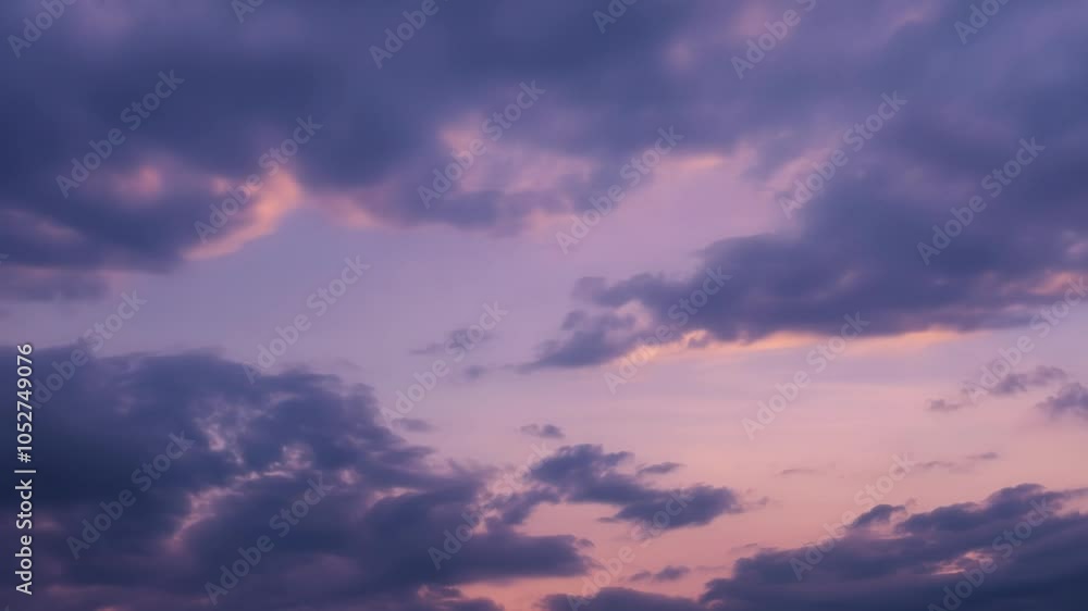 Poster Series of six images capturing the subtle changes in cloud formations as the colors of the sky shift from vibrant oranges and pinks to deep purples and blues during sunset